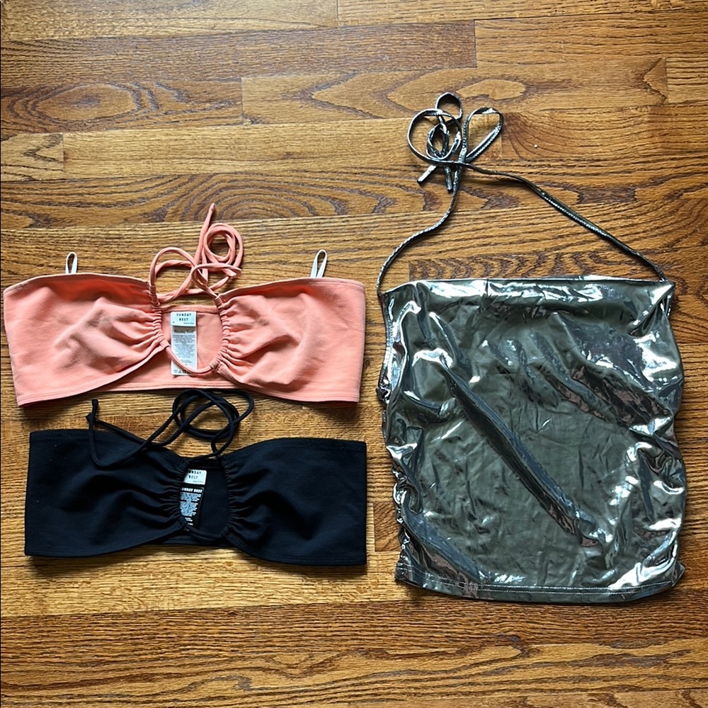 3 Set: orange & black Bandeau halter tops with Silver full length top